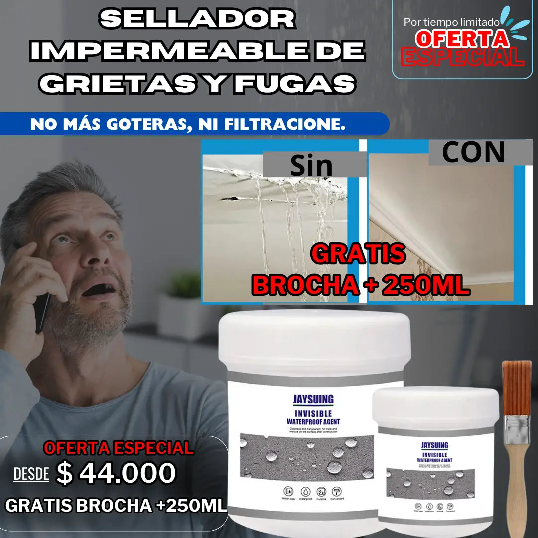 Sellador Impermeable de Grietas y Fugas 500ML + 250ml + Brocha